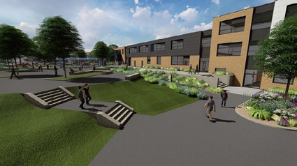 artists impression of a new school landscaped with steps