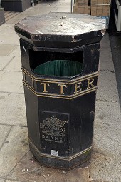 black octagonal litter bin, Barnet
