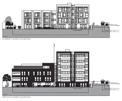Two elevation drawings, one 4 storeys and one 6 storeys