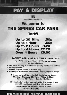 Parking charges in the Spires shopping centre