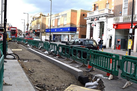 pavement under construction, kerb stones in place