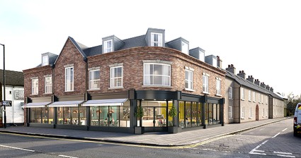 Artists impression of 3 storey brick building with restaurant on ground floor