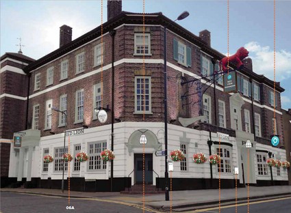 red lion pub with refurbished entrances and windows