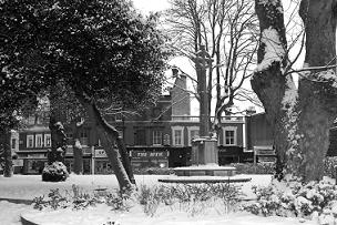 War memorial in the snow, Barnet