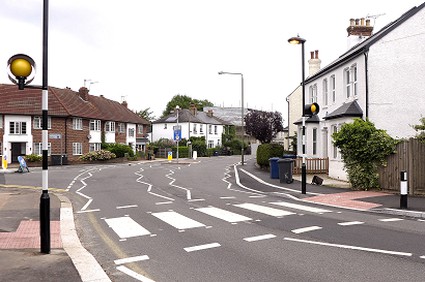 zebra crossing and Victorian cottages